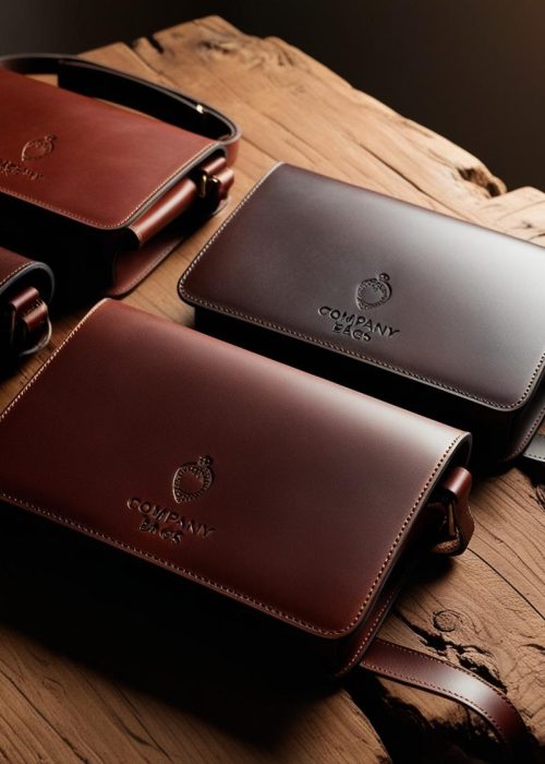 Leather bags engraved with some company name