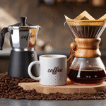 Coffee lovers gift set with beans, mug, and brewing device