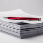 Editing and proofreading concept with papers and red pen.