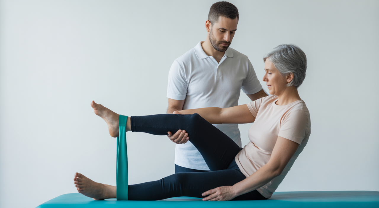 Patient performing exercises during hip replacement recovery