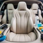 Pristine car seat after professional deep cleaning, with detailing tools in a clean car interior