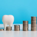 Teeth model with coin steps on the table