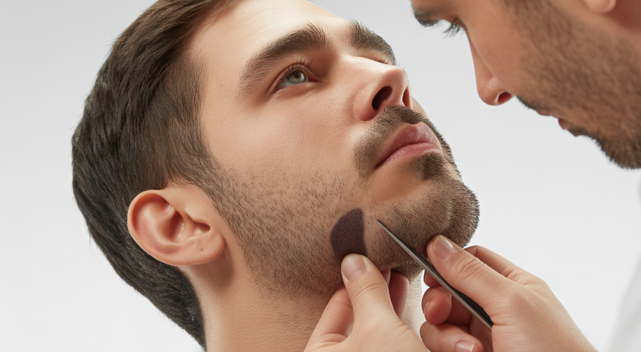Patient receiving a beard transplant procedure at a clinic in Istanbul