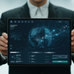 A person interacting with a crypto exchange finder tool on a tablet, symbolizing the process of choosing the right platform.
