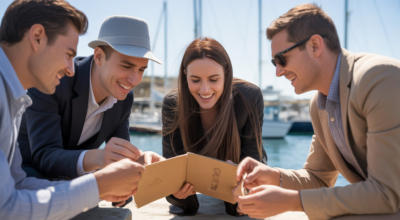 Sydney team building activities with colleagues collaborating outdoors near the harbour
