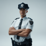 Confident professional security guard in uniform against a clean neutral background representing security guard companies in Los Angeles