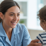 Hero image of a Registered Behavior Technician working compassionately with a child in a professional clinical environment