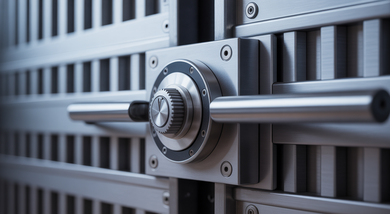 Modern custom steel security door installed at a residential entrance